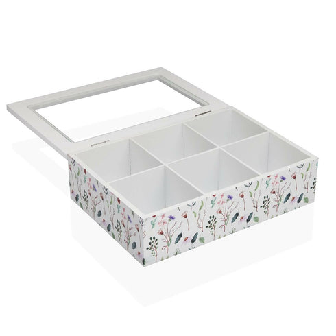 Caja para Infusiones Versa Flores Madera 17 x 7 x 24 cm