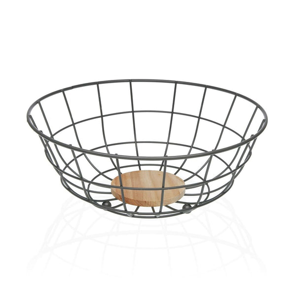 Frutero Versa Gris 28 x 12 x 28 cm Madera Madera de caucho Acero Hierro