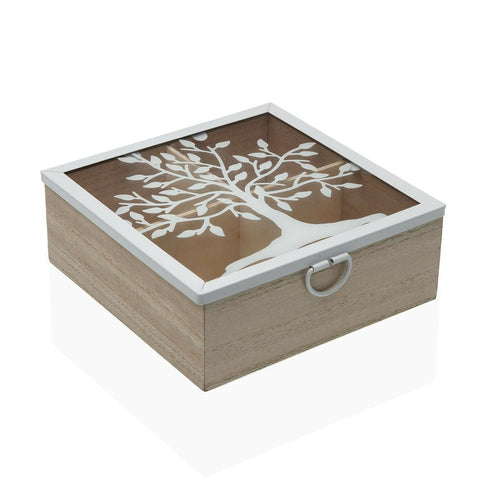 Caja para Infusiones Versa Árbol Metal Madera MDF 16,5 x 16,5 x 6 cm