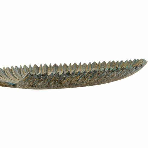 Centro de Mesa DKD Home Decor 39 x 23 x 5 cm Gris Dorado Tropical Hoja de planta