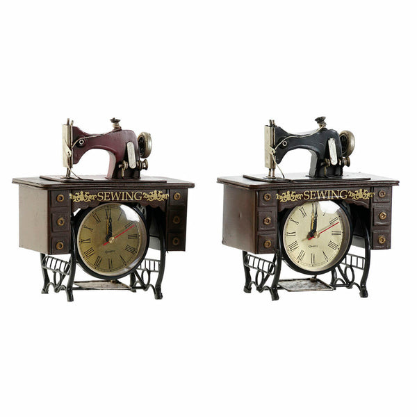 Reloj de Mesa DKD Home Decor 18 x 10 x 20 cm Negro Metal Marrón Granate Vintage (2 Unidades)