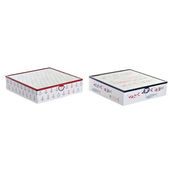 Caja para Infusiones DKD Home Decor Multicolor Coral Metal Cristal Madera MDF 24 x 24 x 6,5 cm (2 Unidades)