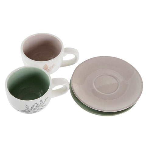 Juego de Tazas de Café DKD Home Decor Beige Metal Blanco Dolomita (180 ml) (6 Piezas)