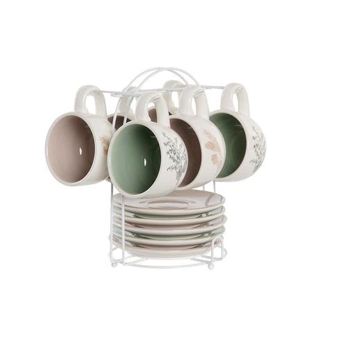 Juego de Tazas de Café DKD Home Decor Beige Metal Blanco Dolomita (180 ml) (6 Piezas)