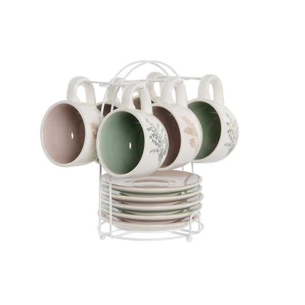 Juego de Tazas de Café DKD Home Decor Beige Metal Blanco Dolomita (180 ml) (6 Piezas)