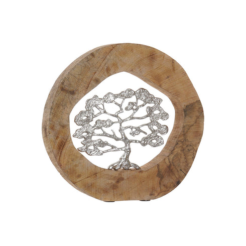 Figura Decorativa DKD Home Decor Natural Plateado Árbol Aluminio Colonial Madera de mango (35 x 5,5 x 33 cm)