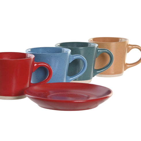Juego de Tazas con Platos DKD Home Decor Rojo Azul Verde Amarillo Gres 90 ml