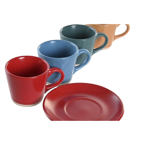 Juego de Tazas con Platos DKD Home Decor Rojo Azul Verde Amarillo Gres 90 ml