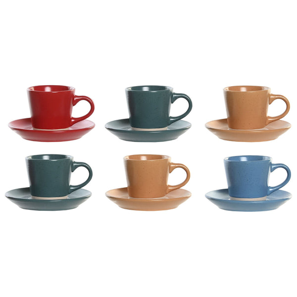 Juego de Tazas con Platos DKD Home Decor Rojo Azul Verde Amarillo Gres 90 ml