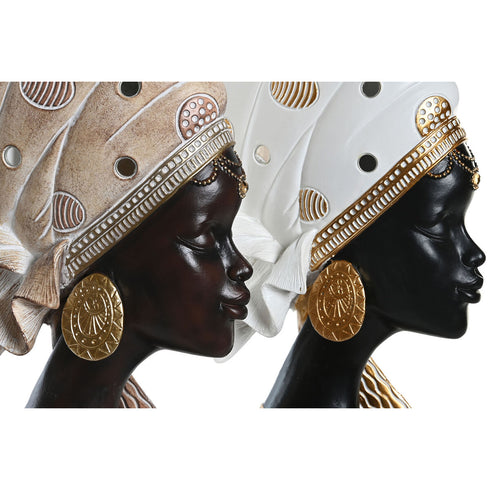 Figura Decorativa DKD Home Decor 18 x 10,5 x 33 cm Beige Dorado Marrón Blanco Colonial Africana (2 Unidades)