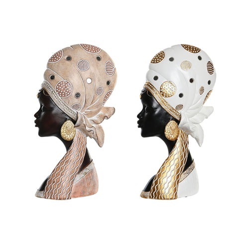 Figura Decorativa DKD Home Decor 18 x 10,5 x 33 cm Beige Dorado Marrón Blanco Colonial Africana (2 Unidades)