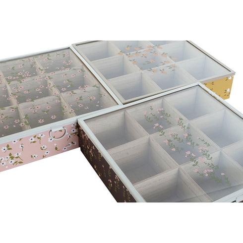 Caja para Infusiones DKD Home Decor Verde Mostaza Marrón oscuro Metal Cristal Madera MDF (4 Unidades)