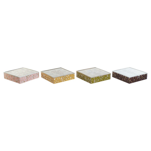 Caja para Infusiones DKD Home Decor Verde Mostaza Marrón oscuro Metal Cristal Madera MDF (4 Unidades)