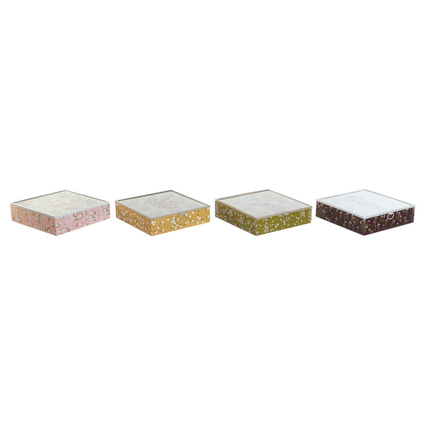 Caja para Infusiones DKD Home Decor Verde Mostaza Marrón oscuro Metal Cristal Madera MDF (4 Unidades)