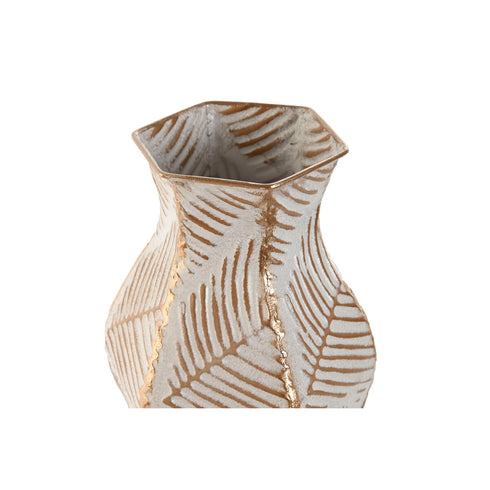 Jarrón Home ESPRIT Blanco Dorado Metal Tropical Hoja de planta 20 x 20 x 53 cm