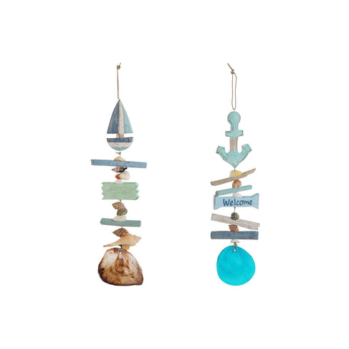 Decoración Colgante Home ESPRIT Azul Verde Mediterráneo 10 x 2 x 50 cm (2 Unidades)