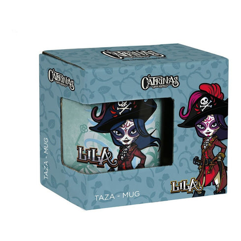 Taza Mug Catrinas Claire, noelia y lila Cerámica Azul (350 ml)