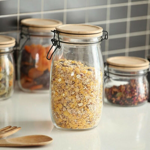 Tarro de Cristal Transparente Versa Bambú (11,8 x 21,7 x 11,8 cm) 1,5 l