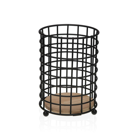 Organizador para Cubiertos Versa Negro Madera Madera de caucho Acero Hierro 12,5 x 17,5 x 12,5 cm