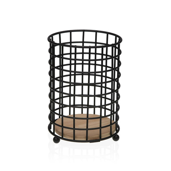Organizador para Cubiertos Versa Negro Madera Madera de caucho Acero Hierro 12,5 x 17,5 x 12,5 cm