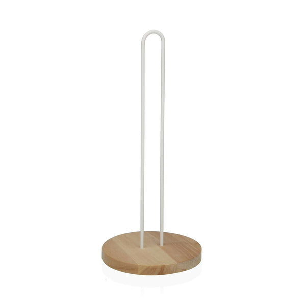 Portarrollo de Papel de Cocina Versa Blanco Madera Madera de caucho Acero Hierro 15 x 33 x 15 cm