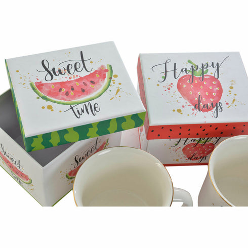 Taza Mug DKD Home Decor Rojo Verde Porcelana Fruta (360 ml) (2 pcs)