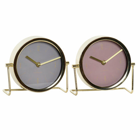 Reloj de Mesa DKD Home Decor Dorado Beige Rosa Metal Cristal Hierro Scandi 30 x 40 cm 18 x 6,5 x 16 cm (2 Unidades)
