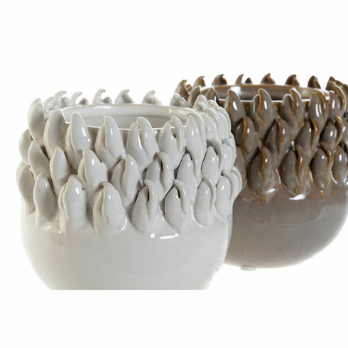 Jarrón DKD Home Decor Blanco Gris Plástico Gres Moderno 14 x 14 x 13 cm (2 Unidades)