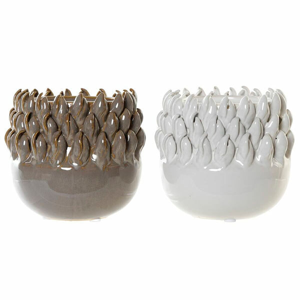 Jarrón DKD Home Decor Blanco Gris Plástico Gres Moderno 14 x 14 x 13 cm (2 Unidades)