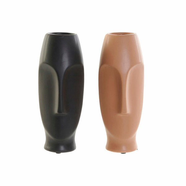 Jarrón DKD Home Decor Gris oscuro Rosa claro Cerámica Moderno 9,5 x 9,5 x 28 cm (2 Unidades)