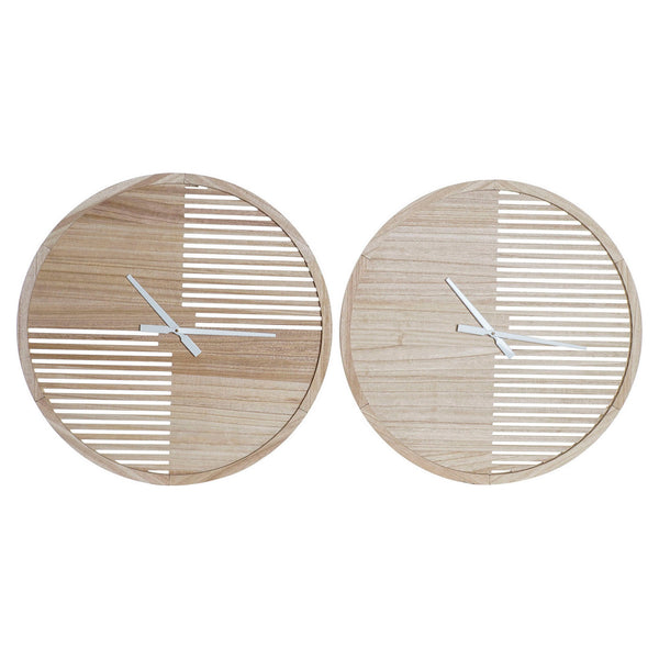Reloj de Pared DKD Home Decor Natural Blanco 60 x 4,5 x 60 cm Madera MDF (2 Unidades)