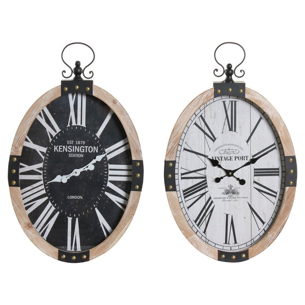 Reloj de Pared DKD Home Decor Ovalado Beige Natural Blanco/Negro Hierro Madera MDF 43 x 6,5 x 71 cm (2 Unidades)