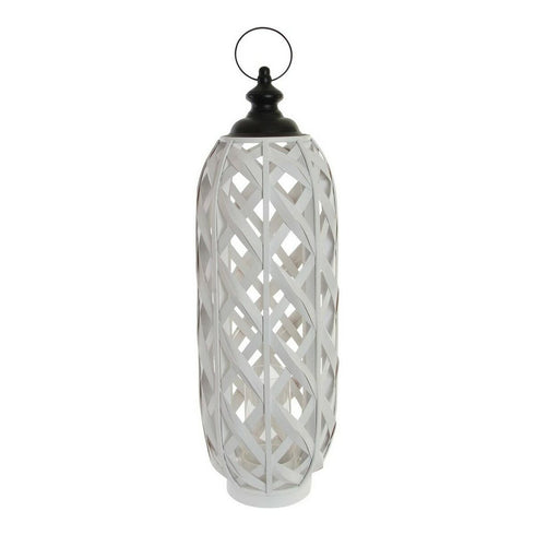 Portavelas DKD Home Decor Blanco Metal Bambú (25 x 25 x 56 cm)