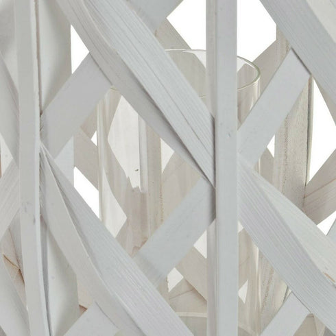 Portavelas DKD Home Decor Blanco Metal Bambú (25 x 25 x 56 cm)