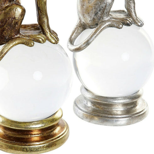 Figura Decorativa DKD Home Decor 12 x 11 x 28 cm Cristal Plateado Dorado Leopardo Resina Tropical