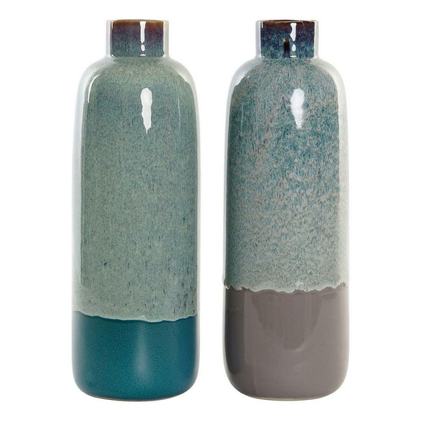 Jarrón DKD Home Decor Porcelana Azul Verde 12 x 12 x 35 cm (2 Unidades)