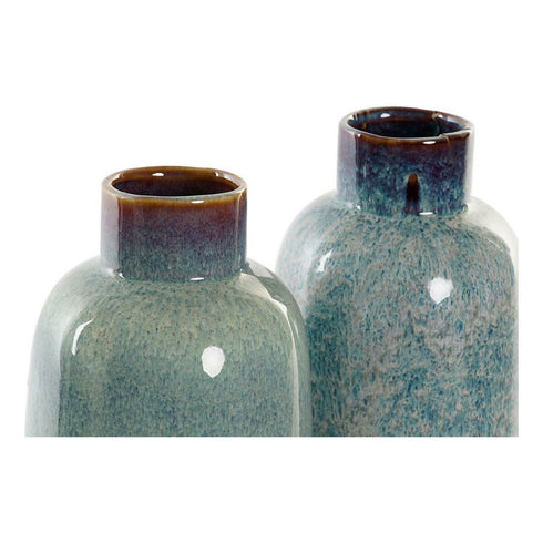 Jarrón DKD Home Decor Porcelana Azul Verde 12 x 12 x 35 cm (2 Unidades)