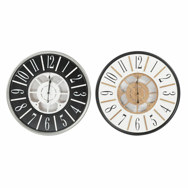 Reloj de Pared DKD Home Decor Negro Marrón Blanco Hierro Madera MDF 60 x 5 x 60 cm (2 Unidades)