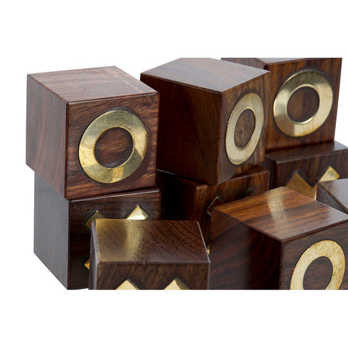 Juego Tres en Raya DKD Home Decor 18 x 18 x 3,5 cm Dorado Marrón oscuro