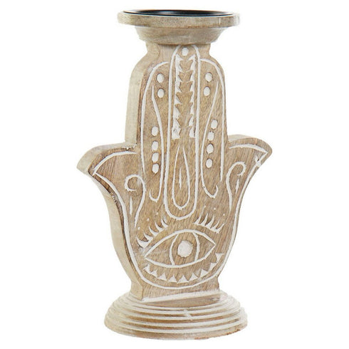 Candelabro DKD Home Decor Blanco Marrón Metal Plástico Madera de mango Floral Indio 17 x 12,5 x 26,5 cm
