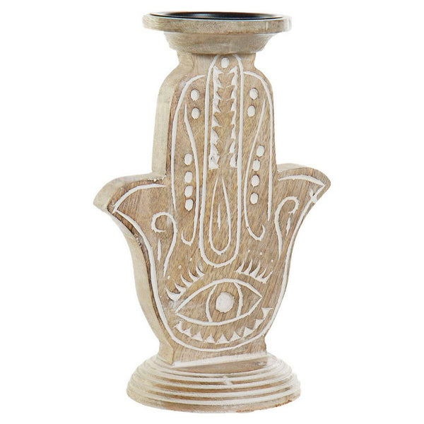 Candelabro DKD Home Decor Blanco Marrón Metal Plástico Madera de mango Floral Indio 17 x 12,5 x 26,5 cm