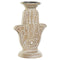 Candelabro DKD Home Decor Blanco Marrón Metal Plástico Madera de mango Floral Indio 17 x 12,5 x 26,5 cm