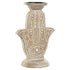 Candelabro DKD Home Decor Blanco Marrón Metal Plástico Madera de mango Floral Indio 17 x 12,5 x 26,5 cm