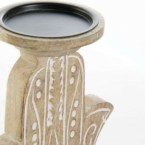 Candelabro DKD Home Decor Blanco Marrón Metal Plástico Madera de mango Floral Indio 17 x 12,5 x 26,5 cm