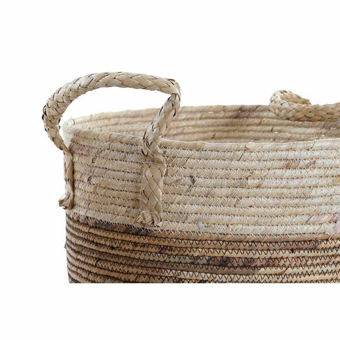 Juego de Cestas DKD Home Decor Marrón Natural Bicolor Hierba marina Tropical 37 x 37 x 40 cm