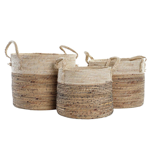 Juego de Cestas DKD Home Decor Marrón Natural Bicolor Hierba marina Tropical 37 x 37 x 40 cm
