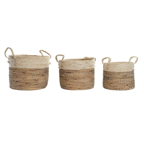 Juego de Cestas DKD Home Decor Marrón Natural Bicolor Hierba marina Tropical 37 x 37 x 40 cm
