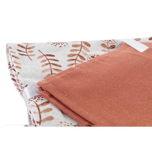 Mantel y servilletas DKD Home Decor 150 x 250 x 0,5 cm Terracota Blanco (2 Unidades)