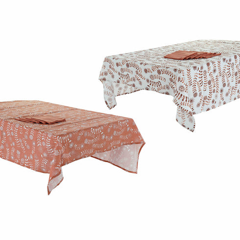 Mantel y servilletas DKD Home Decor 150 x 250 x 0,5 cm Terracota Blanco (2 Unidades)