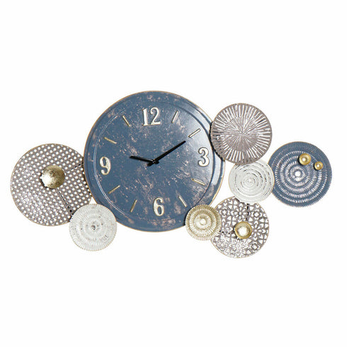 Reloj de Pared DKD Home Decor Azul Blanco Gris Dorado Metal Moderno Círculos 95 x 7 x 47 cm